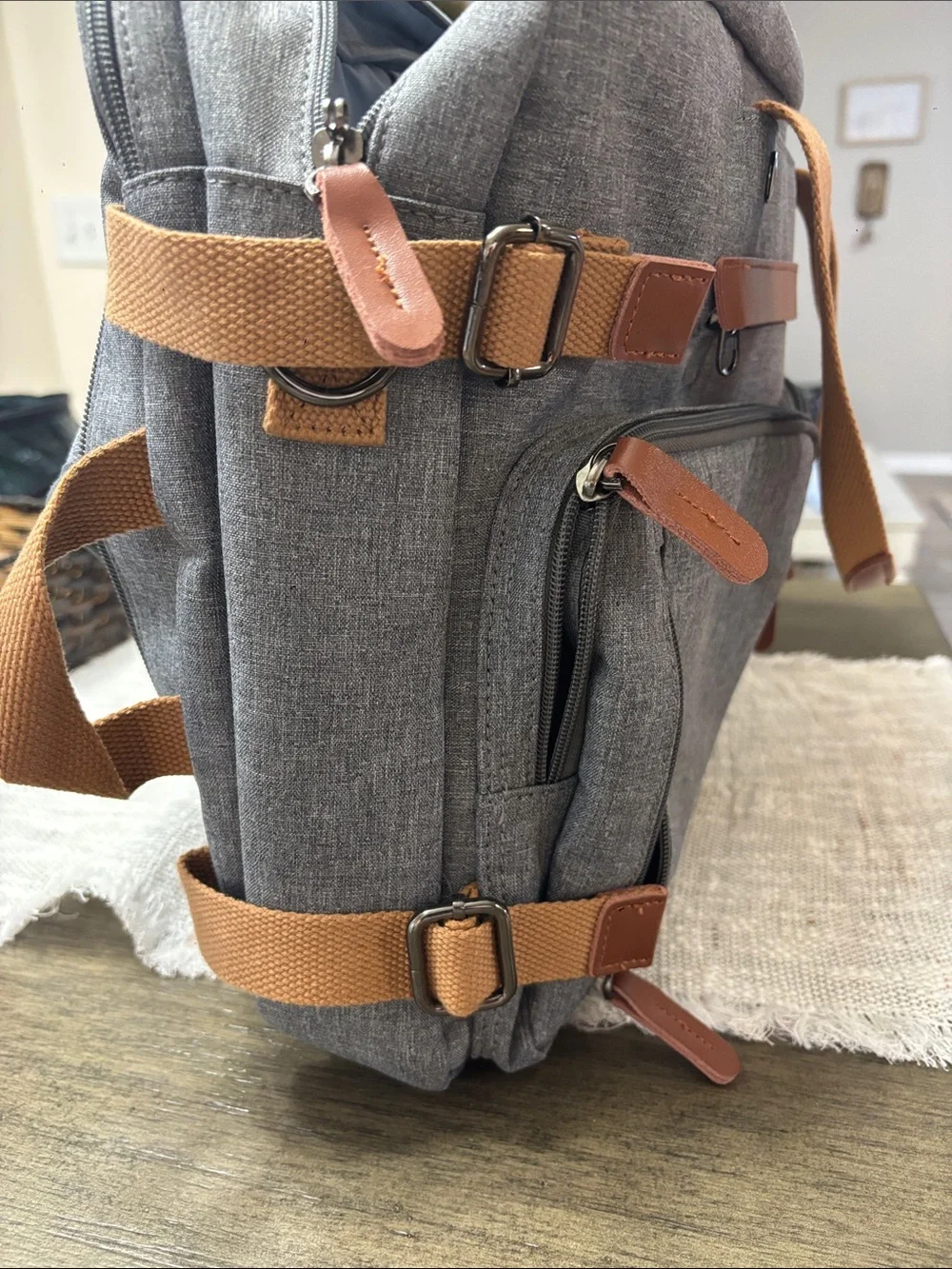 Gray Canvas Weekender Bag with Brown Accents